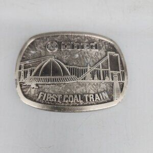 VINTAGE UNION OIL GAS CO. 76 BALL OBED FIRST COAL TRAIN PEWTER BELT BUCKLE